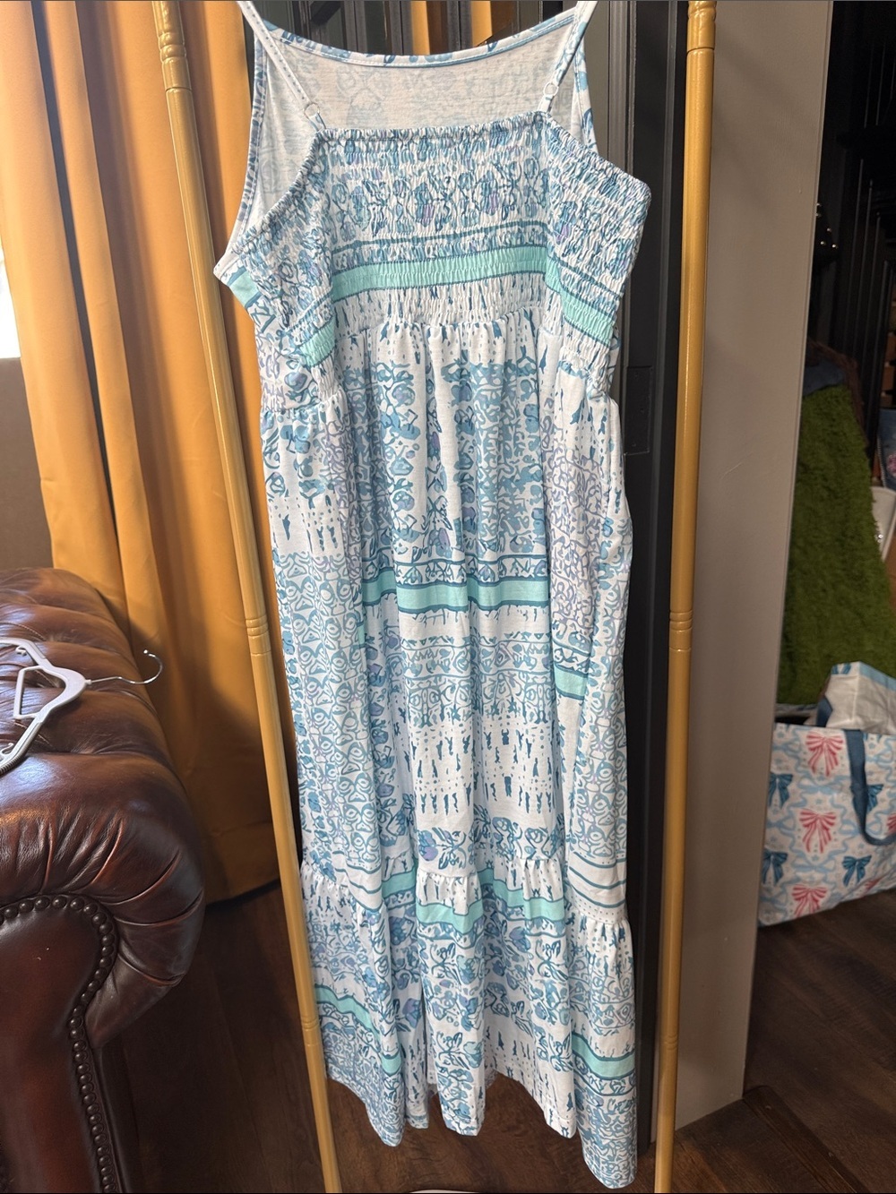 Light Blue and White Patterned Maxi Dress